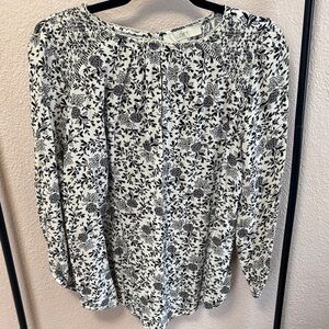 LOFT Black and White Floral Blouse